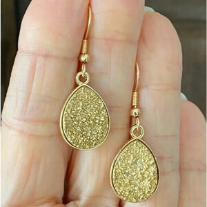 Gold on Gold Faux Druzy Gold Drop Hook Earrings NWT